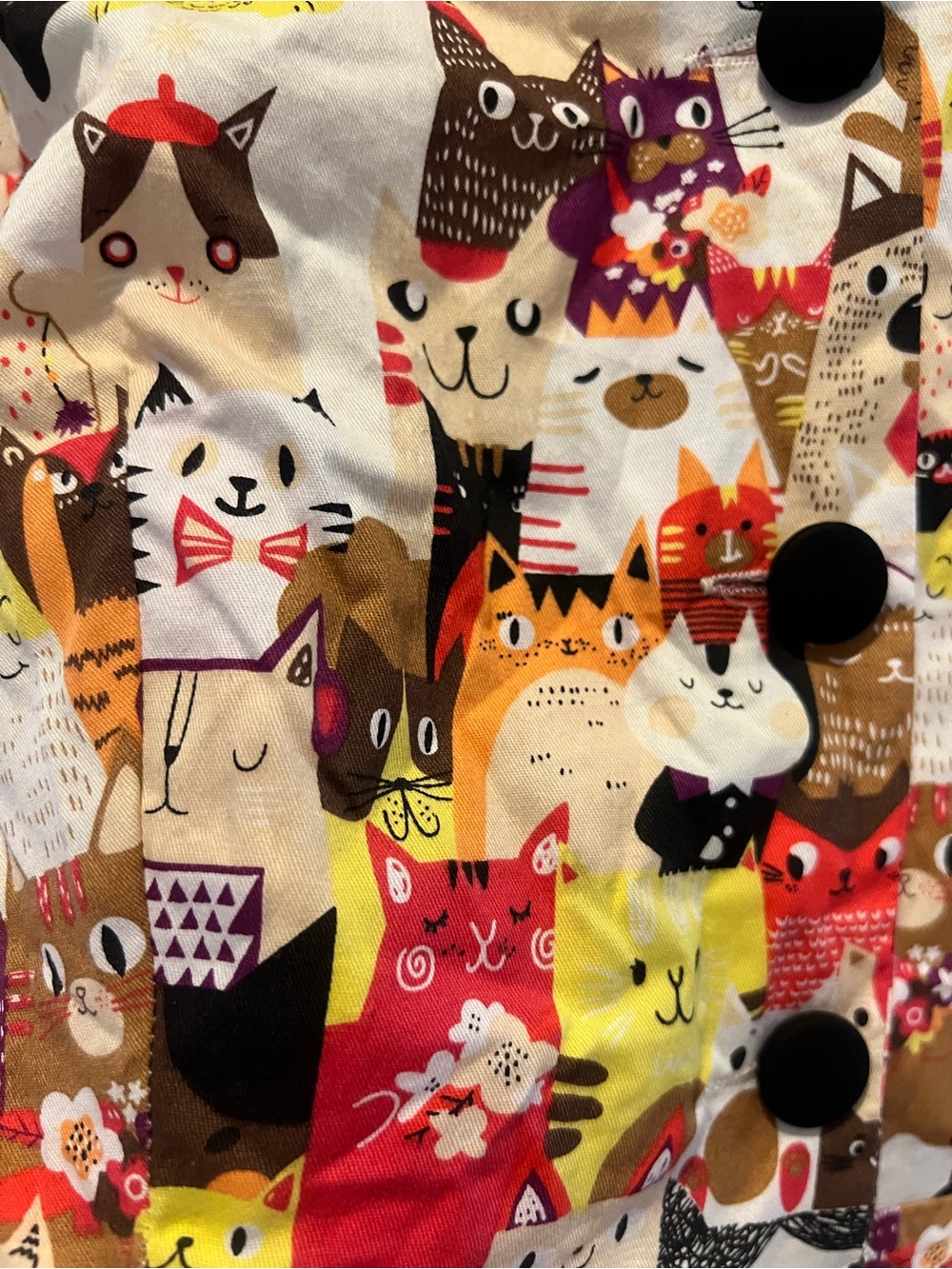 Unique Vintage Dress Multicolor Cat-Pattern Button-Down Shirt - Picture 4 of 4